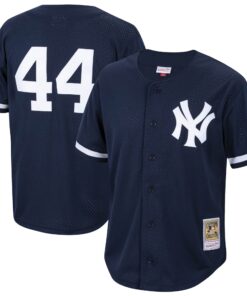 Reggie Jackson New York Yankees Mitchell amp Ness Cooperstown Collection Mesh Batting Practice ButtonUp Jersey  Navy
