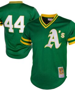 Reggie Jackson Oakland Athletics Mitchell amp Ness Cooperstown Mesh Batting Practice Jersey  Green 1