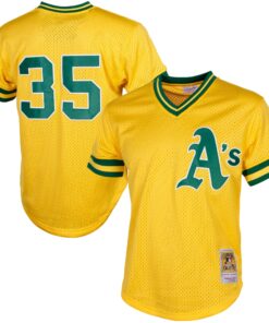 Rickey Henderson Oakland Athletics Mitchell amp Ness Cooperstown Mesh Batting Practice Jersey  Yellow