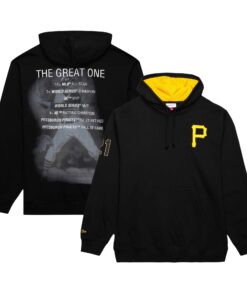 Roberto Clemente Pittsburgh Pirates Mitchell amp Ness Vintage Logo Name amp Number Pullover Hoodie  Black