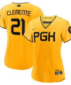 Roberto Clemente Pittsburgh PiratesWomen_s City Connect Replica Player Jersey  Gold