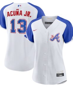 Ronald AcuÃ±a Jr. Atlanta BravesWomen_s City Connect Replica Player Jersey  White