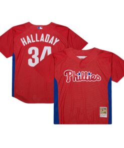 Roy Halladay Philadelphia Phillies Mitchell amp Ness Cooperstown Collection 2010 Batting Practice Jersey  Red