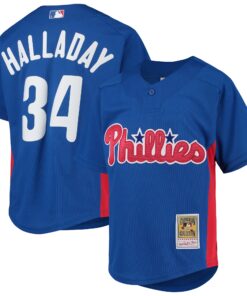 Roy Halladay Philadelphia Phillies Mitchell amp Ness Youth Cooperstown Collection Mesh Batting Practice Jersey  Royal