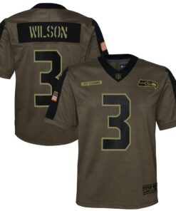 Russell Wilson Seattle Seahawks  Youth 2021 Salute To Service Game Jersey  Olive