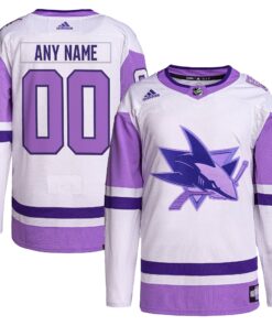 San Jose Sharks Hockey Fights Cancer Primegreen Authentic Custom Jersey  WhitePurple