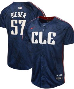 Shane Bieber Cleveland GuardiansYouth 2024 City Connect Limited Jersey  Navy
