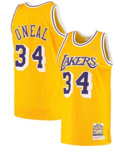 Shaquille O'Neal Los Angeles Lakers Mitchell &amp Ness 199697 Hardwood Classics Authentic Jersey - Gold