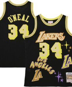 Shaquille O'Neal Los Angeles Lakers Mitchell &amp Ness 199697 Swingman Sidewalk Sketch Jersey - Black