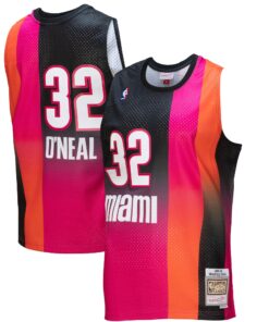 Shaquille O'Neal Miami Heat Mitchell &amp Ness 200506 Hardwood Classics Fadeaway Swingman Player Jersey - PinkBlack