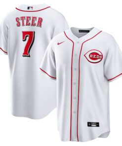 Spencer Steer Cincinnati RedsHome Replica Jersey  White