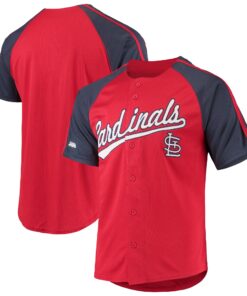 St. Louis Cardinals Stitches ButtonDown Raglan Replica Jersey  Red