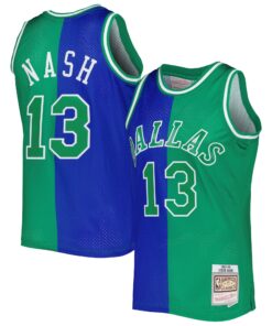 Steve Nash Dallas Mavericks Mitchell &amp Ness Hardwood Classics 199899 Split Swingman Jersey - BlueGreen