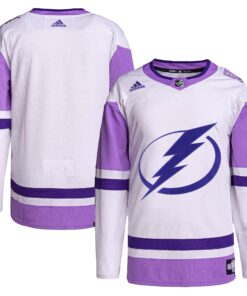 Tampa Bay Lightning Hockey Fights Cancer Primegreen Authentic Blank Practice Jersey  WhitePurple