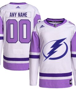 Tampa Bay Lightning Hockey Fights Cancer Primegreen Authentic Custom Jersey  WhitePurple