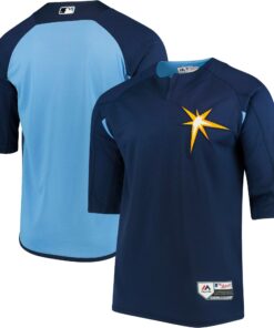 Tampa Bay Rays Majestic Authentic Collection OnField 34Sleeve Batting Practice Jersey  NavyLight Blue