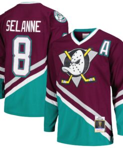 Teemu Selanne Anaheim Ducks Mitchell amp Ness  199697 Alternate Captain Patch Blue Line Player Jersey  Purple