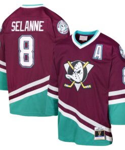 Teemu Selanne Anaheim Ducks Mitchell amp Ness Youth 1996 Blue Line Player Jersey  Maroon