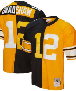 Terry Bradshaw Pittsburgh Steelers Mitchell amp Ness 1976 Split Legacy Replica Jersey  BlackGold