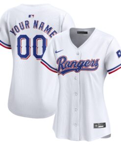 Texas RangersWomen_s Home Limited Custom Jersey  White