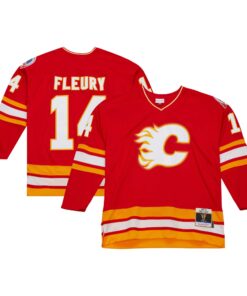 Theoren Fleury Calgary Flames Mitchell amp Ness  198889 Blue Line Player Jersey  Red