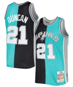 Tim Duncan San Antonio Spurs Mitchell &amp Ness Hardwood Classics 199899 Split Swingman Jersey - BlackTeal