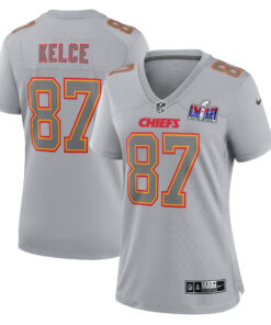 Travis Kelce Kansas City Chiefs  Women_s Super Bowl LVIII Atmosphere Fashion Game Jersey  Gray