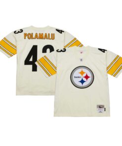 Troy Polamalu Pittsburgh Steelers Mitchell amp Ness Chainstitch Legacy Jersey  Cream