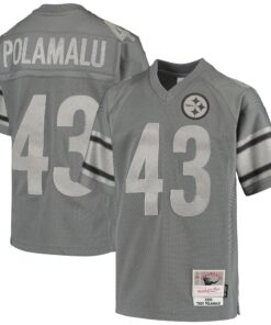 Troy Polamalu Pittsburgh Steelers Mitchell amp Ness Youth 2005 Retired Player Metal Replica Jersey  Charcoal