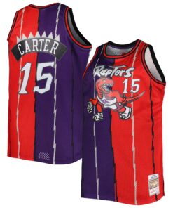 Vince Carter Toronto Raptors Mitchell &amp Ness Big &amp Tall Hardwood Classics 199899 Split Swingman Jersey - PurpleRed