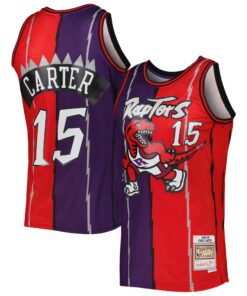 Vince Carter Toronto Raptors Mitchell &amp Ness Hardwood Classics 199899 Split Swingman Jersey - PurpleRed