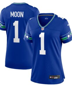 Warren Moon Seattle Seahawks  Women_s Throwback Retired Player Game Jersey  Royal
