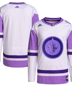 Winnipeg Jets Hockey Fights Cancer Primegreen Authentic Blank Practice Jersey  WhitePurple
