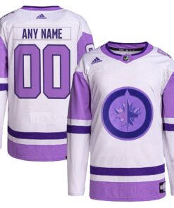 Winnipeg Jets Hockey Fights Cancer Primegreen Authentic Custom Jersey  WhitePurple