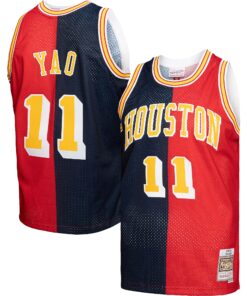 Yao Ming Houston Rockets Mitchell &amp Ness Hardwood Classics 200405 Split Swingman Jersey - NavyRed